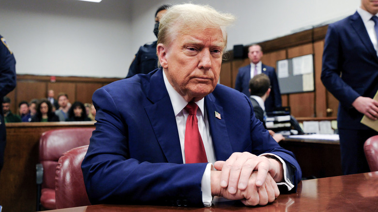 Donald Trump in court, looking worn out