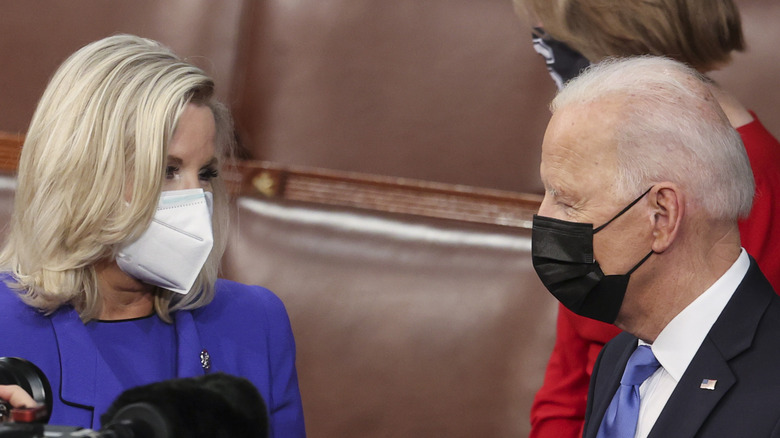 Liz Cheney greeting Joe Biden