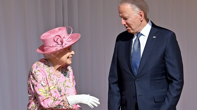 Queen Elizabeth and Joe Biden talking