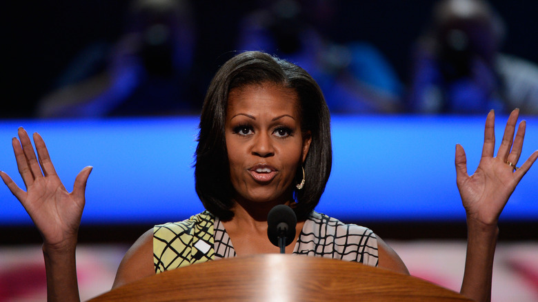Michelle Obama talking at an event