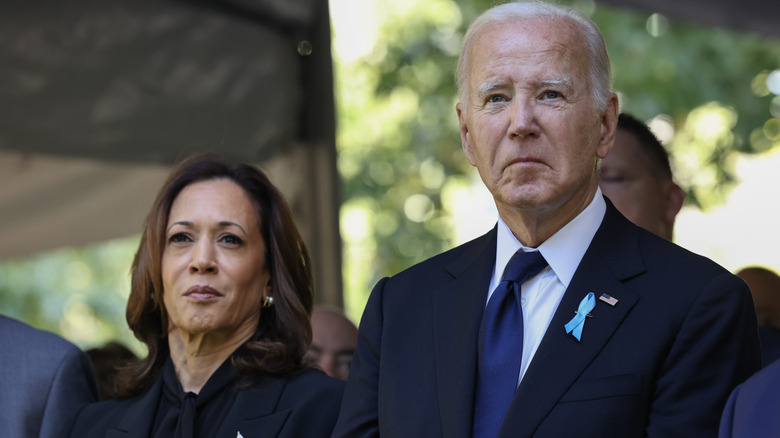 Joe Biden and Kamala Harris seated together