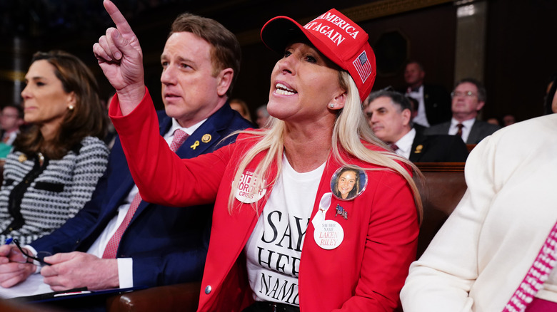 Marjorie Taylor Greene at 2024 State of the Union pointing