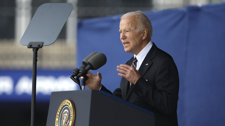 President Biden gives a speech at the US Naval Academy graduation