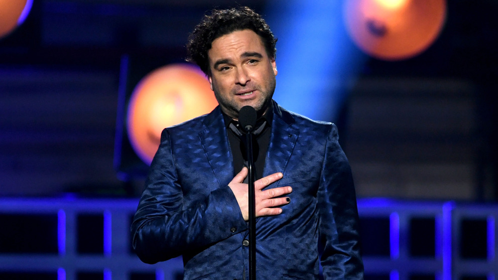 Johnny Galecki giving a speech