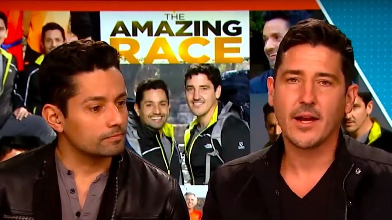 Harley Rodriguez and Jonathan Knight in black 