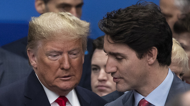 Justin Trudeau talking to Donald Trump