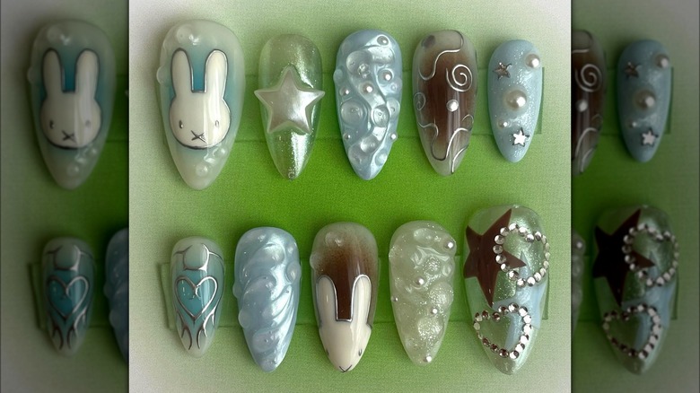 bunny design press-on nails