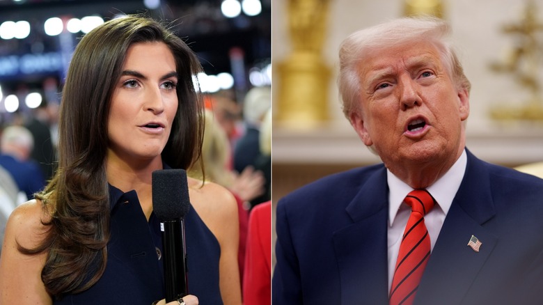 Split image of Kaitlan Collins reporting and Donald Trump