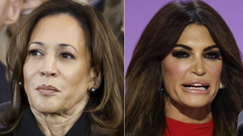 Split image of Kamala Harris and Kimberly Guilfoyle