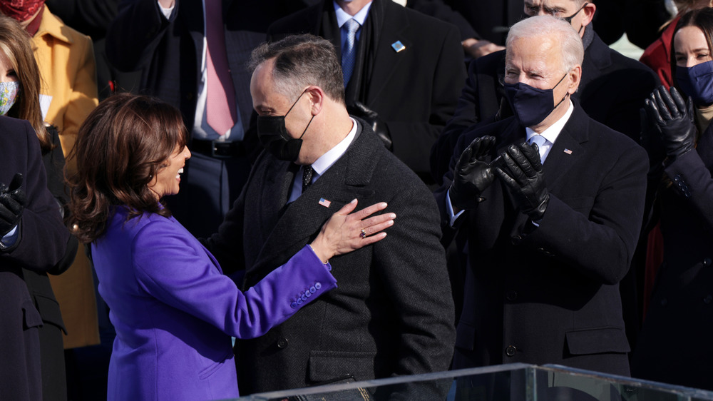 Kamala Harris with Doug Emhoff and Joe Biden at inauguration