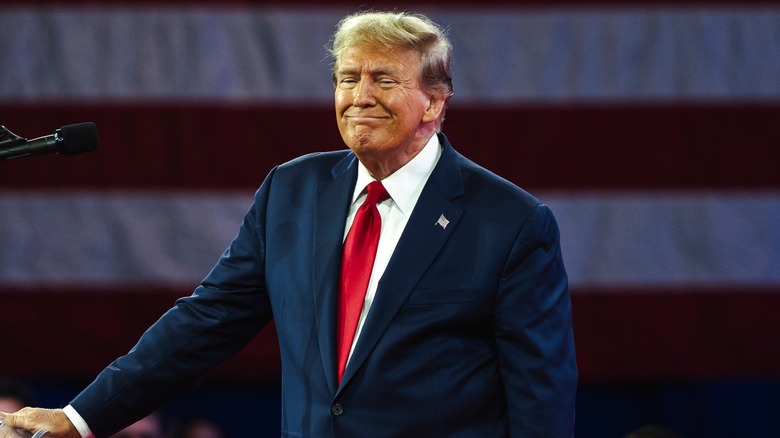 President Donald Trump smiling at his rally