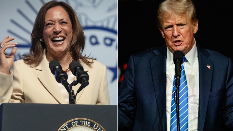 Split image of Kamala Harris and Donald Trump