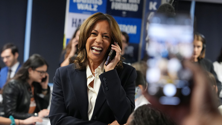 Kamala Harris laughing on the phone