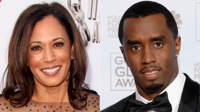 Split image of Kamala Harris and P. Diddy smiling