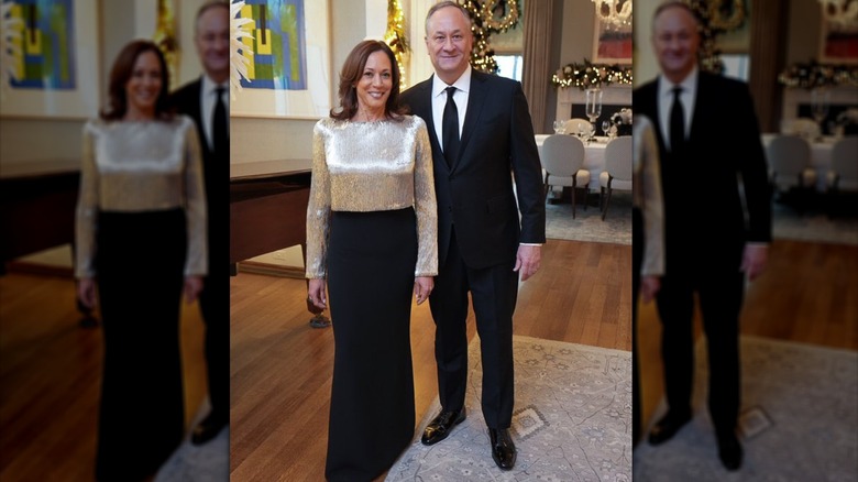 Kamala Harris and Doug Emhoff take a picture before the Kennedy Center event