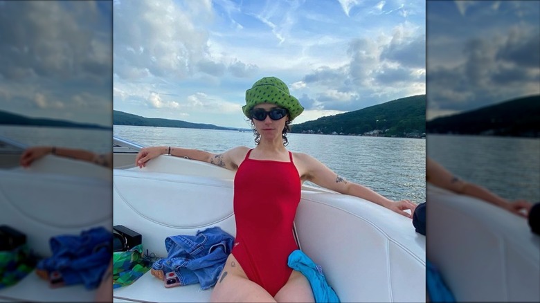 Ella Emhoff posing on a boat