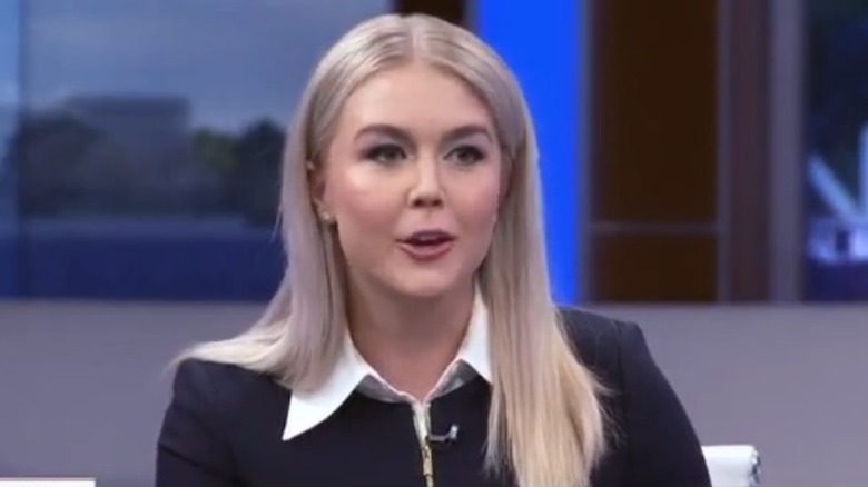 Screenshot of Karolin Leavitt in a black jacket and white collared shirt on Newsmax (2023)