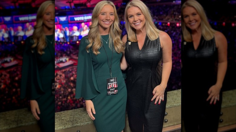 Karoline Leavitt and Sonny Joy Nelson pose together at Trump's rally in Madison Square Garden (2024)