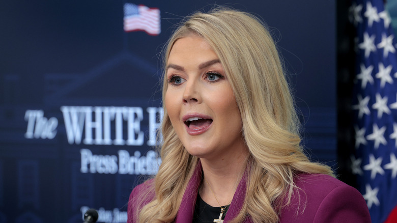 Karoline Leavitt speaking during a White House press briefing