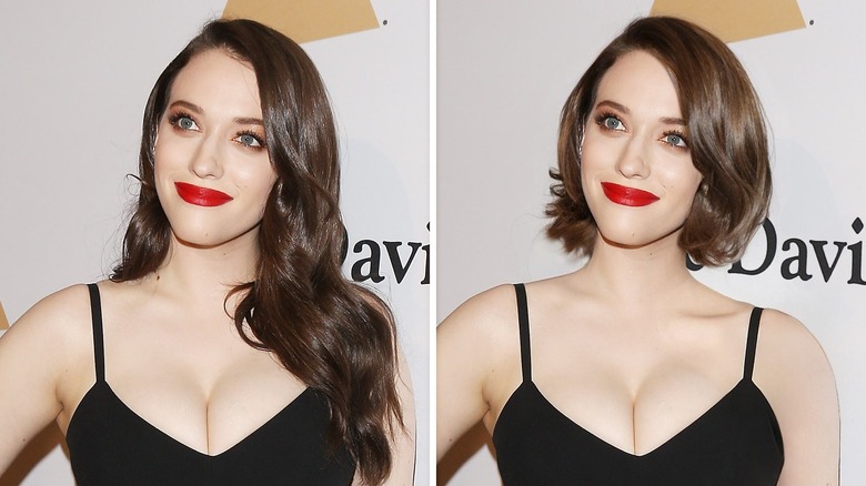 Kat Dennings with and without her long hair