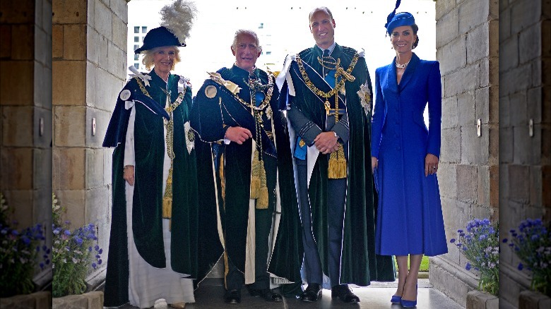 Queen Camilla, King Charles, Prince William, Kate Middleton smiling at Scotland coronation