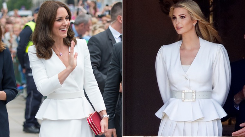 Princess of Wales in blue and white hat, Ivanka Trump in white jacket