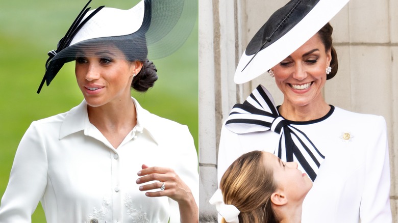 Meghan Markle smiling & Kate Middleton smiling