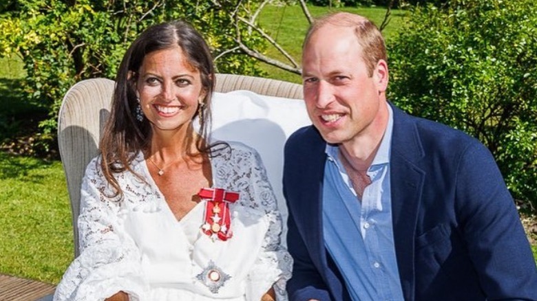 Dame Deborah James and Prince William smiling