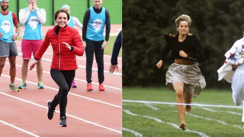 Kate Middleton and Princes Diana running