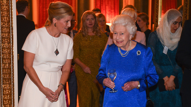 Sophie Wessex looks over at Queen Elizabeth II