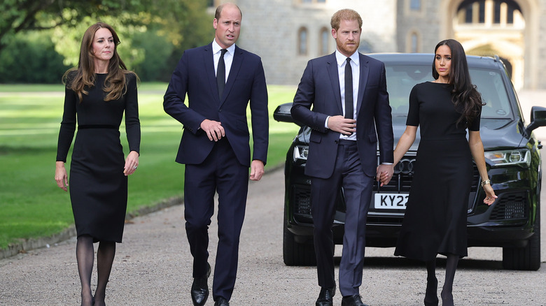 Prince William, Harry, Meghan Markle, & Kate Middleton walkabout after queen's death