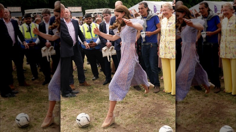 Kate Middleton kicks soccer ball