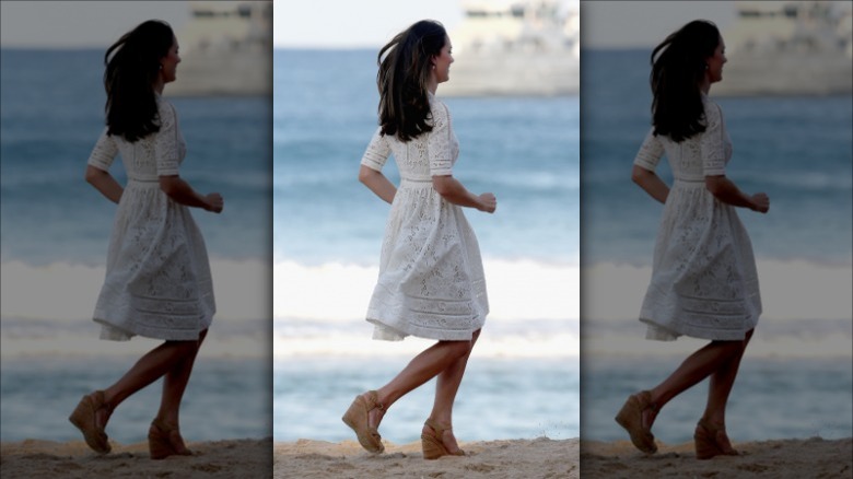 Kate Middleton jogging on beach in wedges