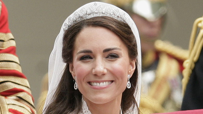 Kate Middleton smiling wearing diamond tiara