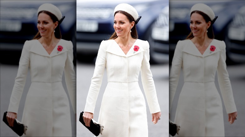 Kate Middleton rewears a white coat dress for Anzac Day