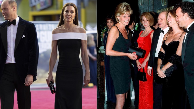 Princess Diana and Princess Catherine each wearing black dresses