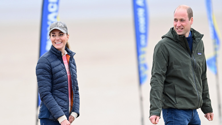 Kate Middleton and Prince William in 2021 on West Sands beach, Scotland