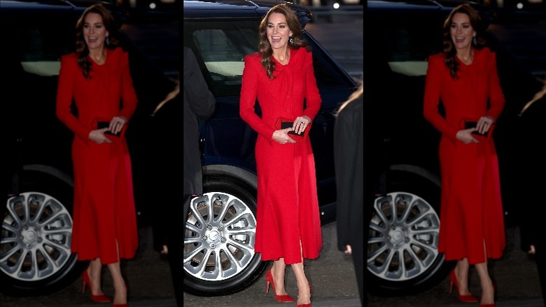 Kate Middleton attending Christmas carol concert in red coat