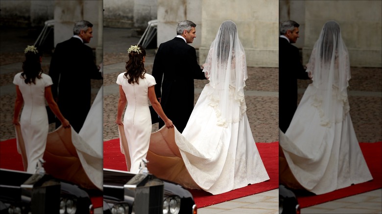 Pippa Middleton holds her sister's dress