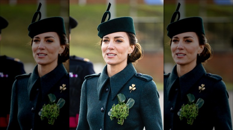 Kate Middleton wearing a green pillbox hat