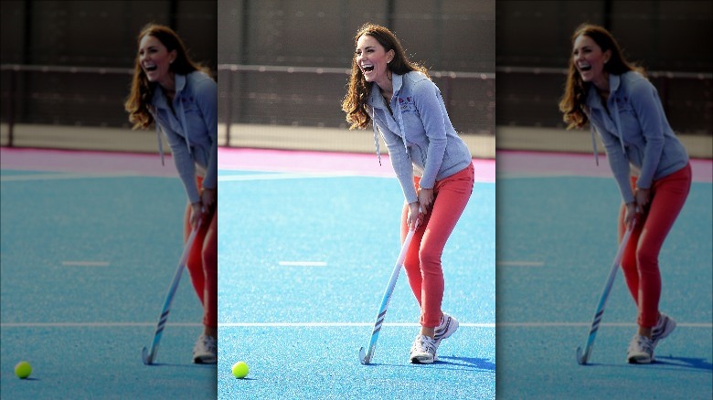 Kate Middleton laughing, playing hockey