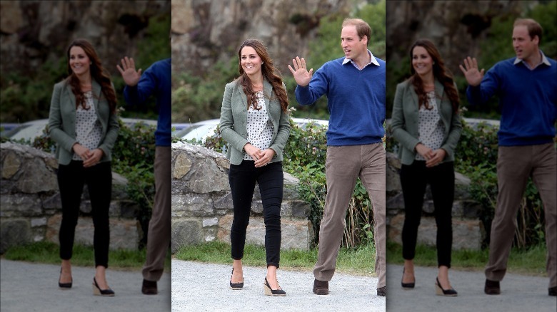 Kate Middleton, Prince William walking, waving