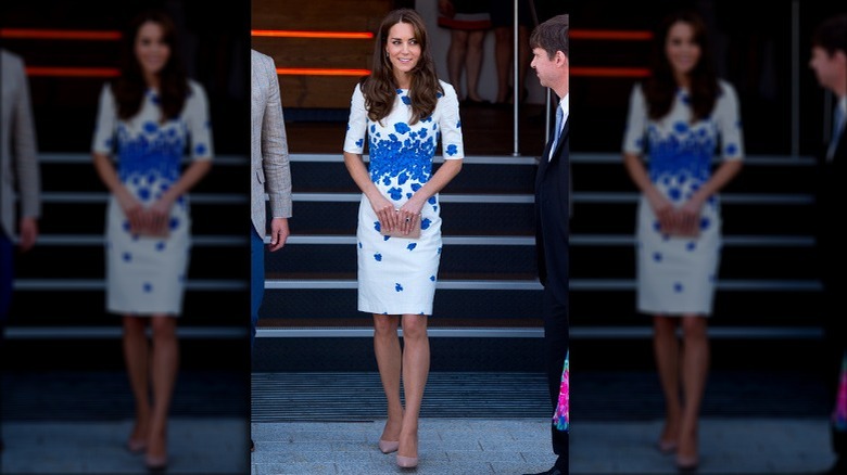 Kate Middleton in white, blue dress