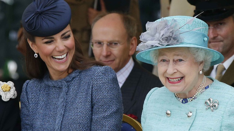 Kate Middleton and Queen Elizabeth laughing and smiling together