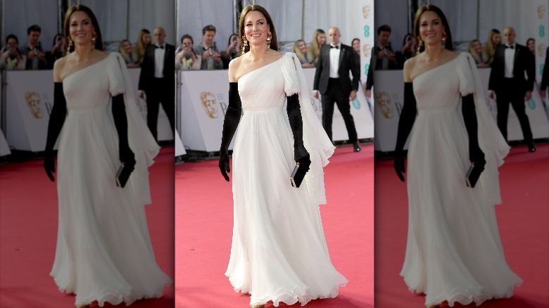 Kate Middleton smiling on the BAFTAs red carpet