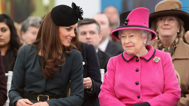 Queen Elizabeth and Kate Middleton smiling 