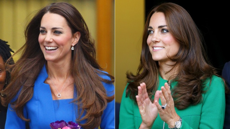 Kate Middleton smiling in split image