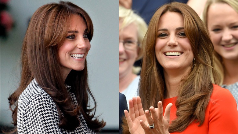 Kate Middleton smiling in split image