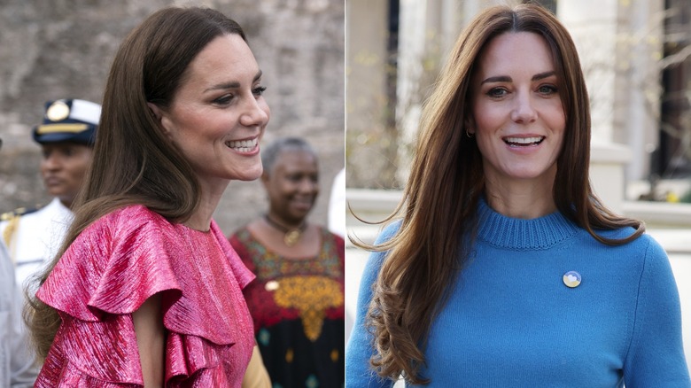 Kate Middleton smiling in split image