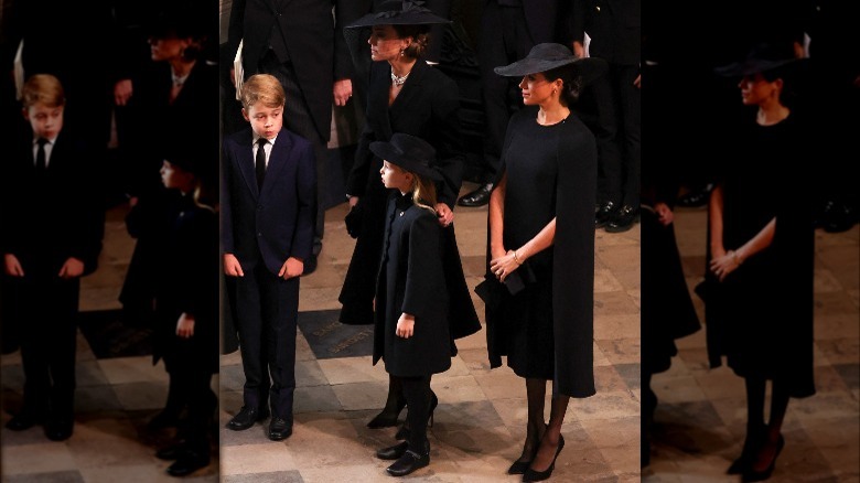 Kate and Meghan at the funeral with Kate's kids